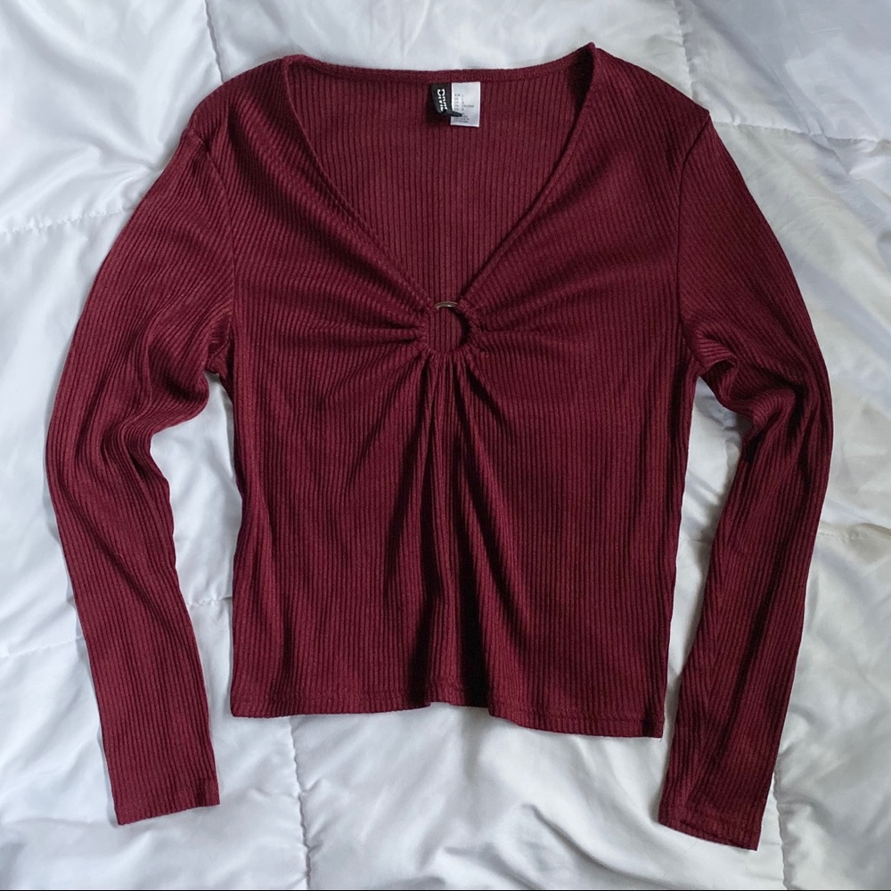 Maroon Long Sleeve Top with Hoop Detail